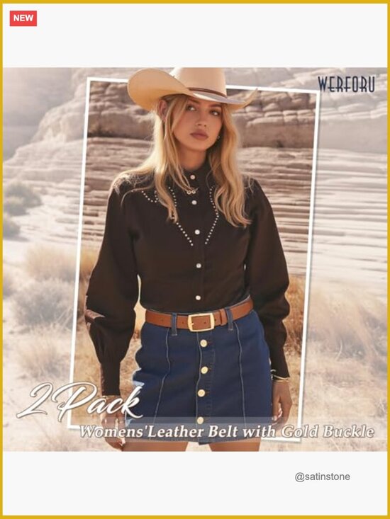 2 Pack Women Faux Leather Belts with Gold Pin Buckle main image 7